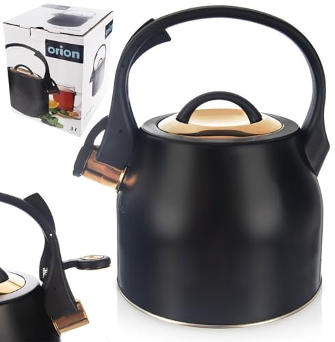 Bouilloire sifflante en acier inoxydable noir/doré 3 l