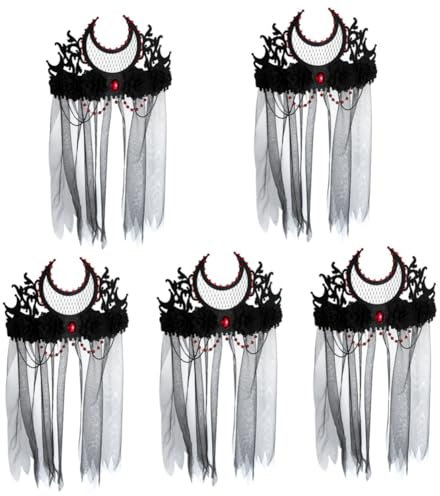 WRITWAA 5st Schwarze Mesh-krone Tiara Tod Dämon Tiara Halloween Vampir König Cosplay Halloween Blumenstirnband Halloween-kopfschmuck Spitze Schleier Stirnband Vintage Brautschleier