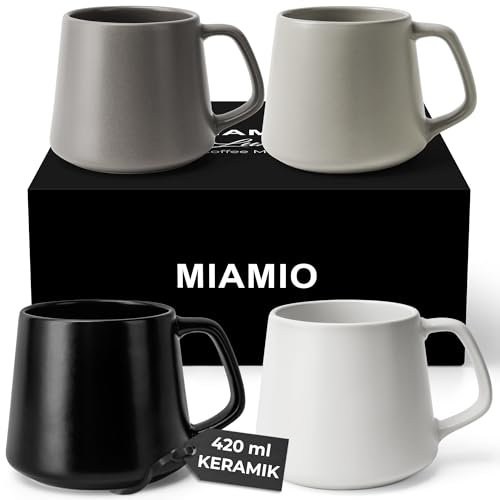 MIAMIO - Set di Tazze da Caffè (Set di 4) / Grandi Tazze in Ceramica (420 ml) - Tazza per Cappuccino, Tè, Espresso - Adatto al Microonde e alla Lavastoviglie - Collezione Luxe (Pastello classico)