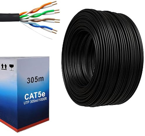 ATEK CAT5e Outdoor Ethernet Cable 305m – Black LAN Network Cable Reel