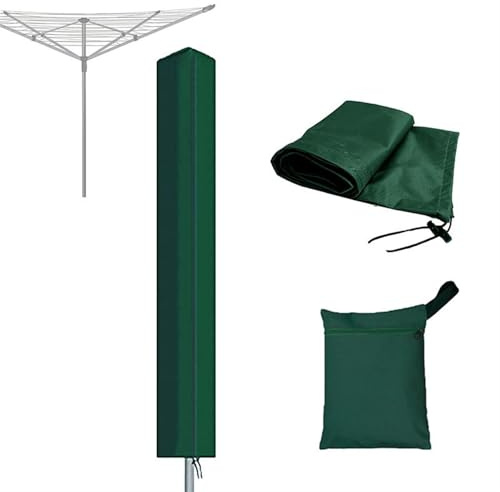 ZXINGCHI Clothes Drying Rack Cover Waterproof Windproof Rotary Clotheslines Cover Outdoor 600D Oxford Fabric Umbrella Washing Line Cover for All Rotary Dryer Washing Lines(Green,65x6x6inch)