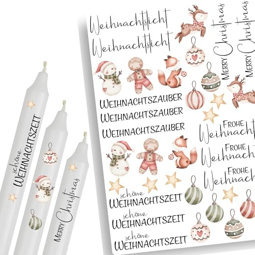A4 Kerzentattoos Weihnachten | Schneemann | Kerzenfolie für Kerzen | Tattoo Folie Advent | Wasserschiebefolie für Stabkerzen | Set Christmas | DIY Kerzenaufkleber