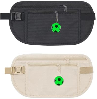 2-pack reflekterande vattentät sportmidjebälte, anti-stöld-säkerhets-plånbok, platt midjebälte, justerbar, lämplig för pass, ID-kort, kontanter och mobiltelefon – svart och vit, svart, Fashionabla