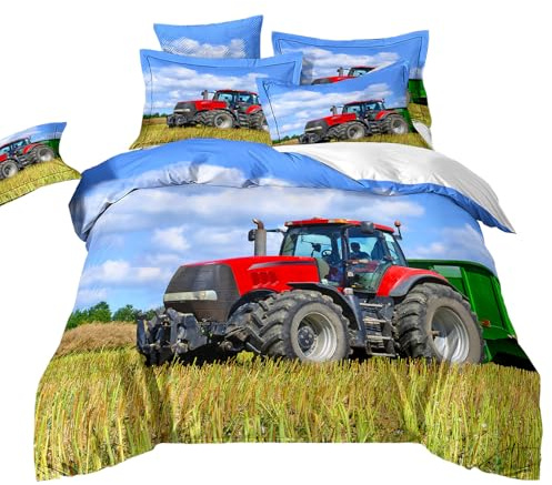 ZZTBQ 3D Gedruckter Traktor Kinderbettwäsche 135x200 Traktor Fahrzeuge Bettwäsche 135x200 Traktoren Traktor Bettwäsche für Kinder mit Reißverschluss Mikrofaser Bettbezug