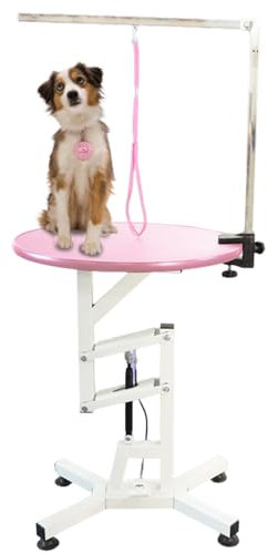 HJYryhyfddply 60 cm Großer Hundepflegetisch mit Elektrischer Hebefunktion, Drehbarer Desktop-Pflegetisch für Hunde Zu Hause, Kleine Haustierpflegestation(Pink)