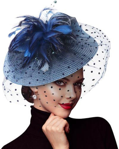 DRESHOW Fascinator Hüte für Damen Blume Mesh Feder Fascinator Hochzeit Cocktail Tea Party Hut Kopfbedeckung für Damen Mädchen