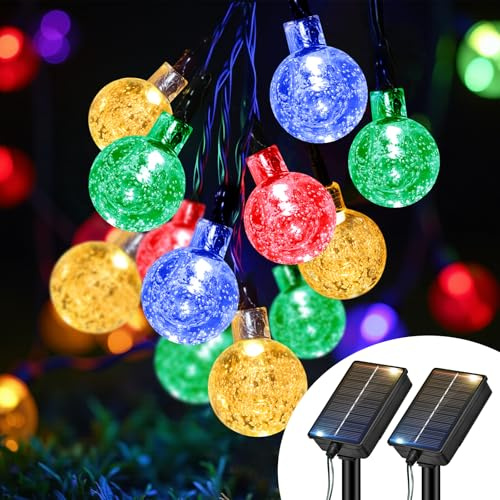 btfarm 2 Stücke Solar Lichterkette Aussen Wetterfest, 10M 30 LED Kristallkugel Lichterkette Außen IP65 Wasserdicht, 8 Modi Solarlichterkette Outdoor für Balkon Hochzeit Party Garten Deko, Mehrfarbig