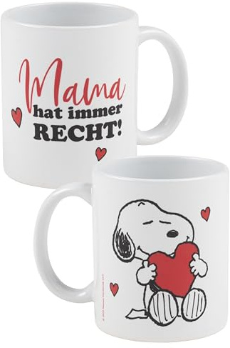 The Peanuts Snoopy Tasse - Mama hat immer Recht! Kaffeetasse Becher Kaffeebecher aus Keramik Muttertag Weiß 320 ml