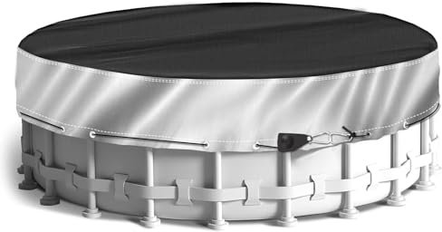 NEVERLAND Bâche d'hiver ronde de 4,5 m – Bâche robuste Oxford 420D pour piscine hors sol, résistante aux débris, résistante au froid et aux UV avec tendeur réglable amélioré, argenté