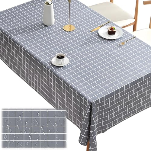 PVC Tischdecke Wachstuchtischdecke, Table Cloth Wasserabdichtung 90 x 140cm, Kratzfest Ölbeständig, Tischtuch, Abwischbare Tischdecke Grau, für Wohnzimmer, Esszimmer, Balkon, Garten (grau)