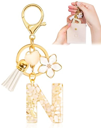 Fengguock Schlüsselanhänger Schlüssel Buchstabe Anhänger Schlüsselanhänger mit Anfangsbuchstaben Herzförmig Mädchen Keychain mit Blume Geschenk für Mädchen