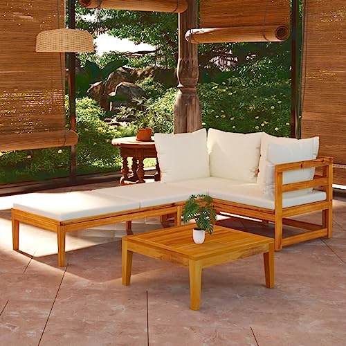 Massbinet Garten Lounge Set Gartenmöbel Balkonmöbel Zusammensetzbar Akazienholz mit Cremeweiß Kissen