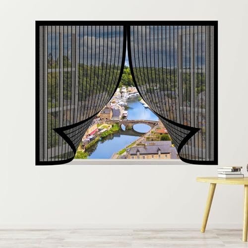 Mosquitera para Ventanas Correderas 85 x 150 cm sin Taladrar Puerta Mosquitera sin Huecos Cierre Automático Iman Fuertes para Balcones, Puertas y Ventanas, Negro
