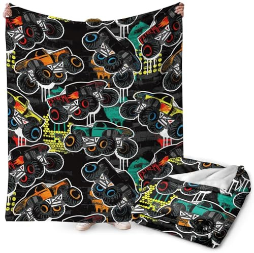 FYDZBSL Monster Tuck Coperta Decorativa per Bambini,Cartoon Giocattolo Coperte da Letto Cartoni Animati Stampa Morbida Coperte Comfort Microfibra per Tutte le Stagioni, per Letto, Divano