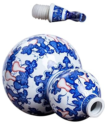 VERDANVERSE Botella De Vino Vacía Azul y Blanca Soporte De Cerámica Hogar Tarro De Licor Sellador Para Almacenar Vino Cocina o Salón