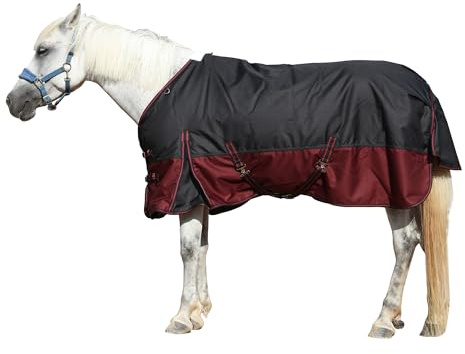Leberna Coperta per cavallo da 1200 denari, impermeabile e traspirante, coperta per la cura del cavallo per l'inverno, imbottitura da 200 g (nero rosso, 1,8 m)