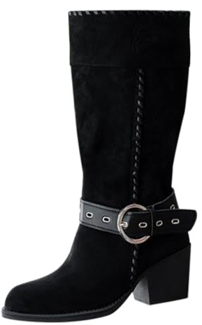 HOOUDO Botas Cowboy de Mujer,Botas Mujer Moto Talla 39 Moda Cómoda Western Botines Mujers Media Botines Mujers Invierno de Piel Serraje con Plataforma Outdoor
