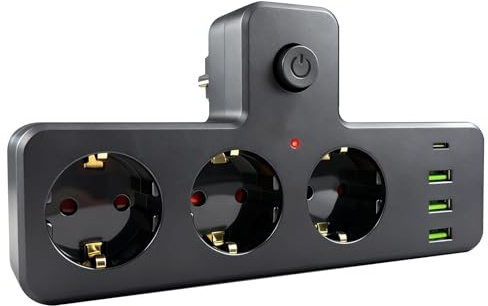 Multiprise Murale, Multiprise USB 3 Sortie AC et 3 USB et 1 Type C, Multiprises avec Interrupteur pour la Maison, Bureau