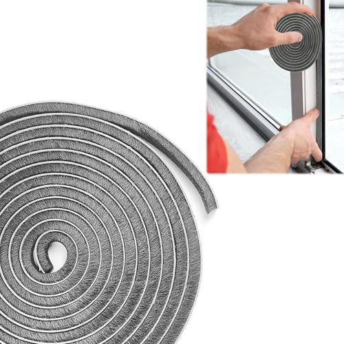 10m Draught Excluder for Doors Draft Excluder Tape, Brush Weather Stripping 9mm Wide x 5mm Thick, Self-Adhesive Seal for Windows and Sliding Doors, Air Blocker for Energy Saving, Grey