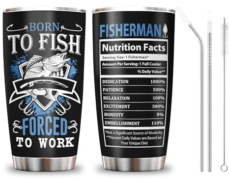 Leseogye Fishing Gifts for Men, Stainless Steel Tumbler, Durable Thermal Mug with Bonus Straight and Bent Straws, Insulated Fishing Mugs for Men, Mug for Travel, Fishing, and Outdoor Activities