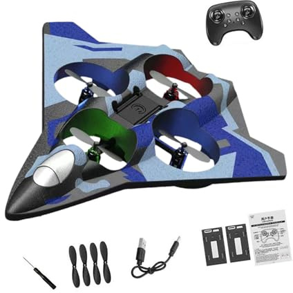 JunZheHub Remote Control (RC) Airplane with Powerful Motor, 360° Rotation, LED Lights, Easy Takeoff And Landing, Shock-Absorbing EVA Pads, Blue Double Battery