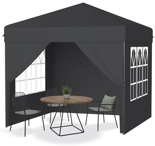 YRHome Pavillon Pop-up Pliable 2,5x2,5m, étanche, Stable, Hivernal, avec parois latérales, Hauteur réglable, Protection UV, pour Jardin et fête, avec Sac de Transport - Anthracite