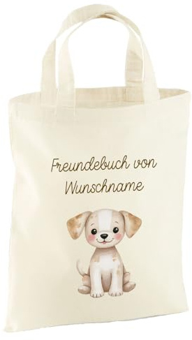Elefantasie Personalisierte Freundebuch Tasche mit Namen, Baumwolle Stofftasche, Motiv Bauernhof Tiere, Natur, 26x32 cm