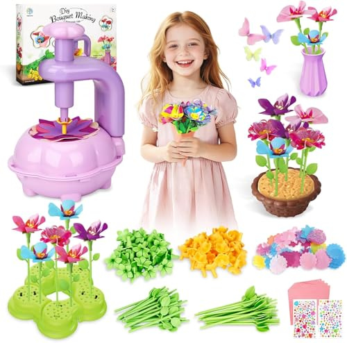 TOSUTO Gör-det-själv blommor pysselset barn, kreativa blommor pyssel barnleksaker, tyg blomma pysselset, blomma pyssel leksak med blommaskin, gåva flicka födelsedag jul 3–8 år – lila