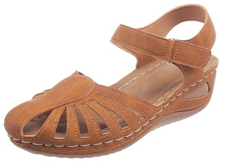 2026 Sandali da donna estivi solido gancio loop casual punta aperta scarpe da spiaggia comode, Marrone, 37.5 EU