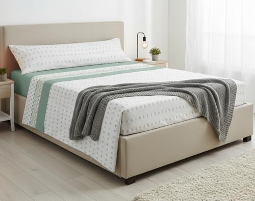 HaraDeco Juego de Sabanas 3 Piezas Fresca y Suave Cama 90x190/200cm | Poliéster Microfibra Cepillada Tacto Satén, Bajera Ajustable, Encimera Plana, 1 Funda de Almohada Larga Abierta, Verde