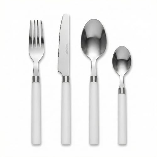 INTRECCI Servizio 24 Posate, Design per Uso Quotidiano e Occasioni – Set per 6 persone composto da Forchette, Coltelli, Cucchiai e Cucchiaini, Lavabile in Lavastoviglie – Colore: Bianco