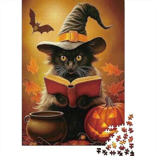 Halloween Katze 1000 Teile Puzzle Papier für Erwachsene Zauberbuch Puzzle Spiel Familienspiel Dekoration Entspannung 38x26cm/1000pcs