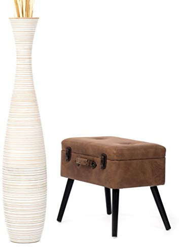 Leewadee Große Bodenvase 105 cm Mangoholz für Pampasgras & Trockenblumen | Dekovase fürs Wohnzimmer, für Zweige & Trockengräser - bruchfester als Keramik, kein Wasser. Boho