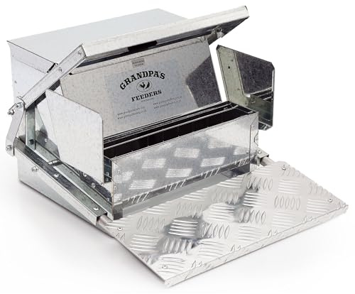 Grandpa's Feeders Durable & Pest Proof Metal Treadle Feeder, Feed 6 Chickens for 10 Days, Large Capacity No Spill & No Need for Constant Refill, Original Automatic Chicken Feeder Trusted for 30 Years