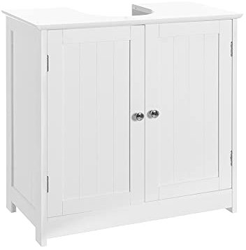 LOLAhome Armadio Basso, Mobile sotto Lavabo con Piedi in Legno Bianco, 60 X 30 X 60 CM