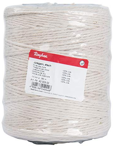 Rayher 4200302 Fil de jute, 3 plis, 3,5mm ø, nature, bobine 280m, Beige