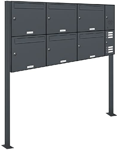 AL Briefkastensysteme 6er Standbriefkasten Anthrazitgrau RAL 7016 mit Klingel als 6 Fach Briefkastenanlage in Postkasten Briefkasten Design modern