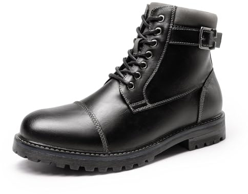 Bruno Marc Botas de Militares Oxford Hombre Botines Moto de Cordones con Cremallera Lateral