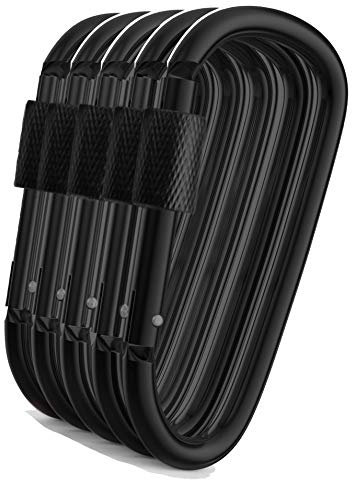 Gold Lion Gear 5-Pack Aluminum Carabiner D Shape Buckle Pack, Keychain Clip, Spring Snap Key Chain Clip Hook Screw Gate Buckle, Great Stocking Fillers