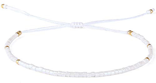 KELITCH Bunte Armbänder Perlen Minimalistisches Stoff Freundschaftsarmband Mode Einstellbar Damenarmbänder - Weiß 04S
