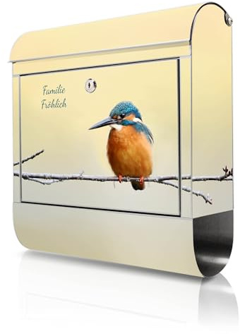 banjado Briefkasten Edelstahl personalisiert 38x43x12cm & 2 Schlüssel - rostfreier Edelstahl Briefkasten mit Zeitungsfach - Postkasten A4 Einwurf inkl. Montagematerial - Motiv Pause
