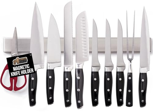 GORILLA GRIP 304 Stainless Steel Magnetic Knife Holder for Wall, 18 in, Magnet Bar for Knives, Tools, Heavy Duty Metal Strip Holds Up to 6 lbs, Kitchen Home Organizer, Non-Adhesive, Drilling Required