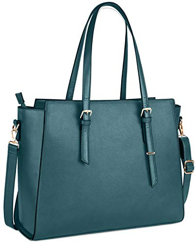 NEWHEY Lycee Einkaufstasche für Damen, groß, PU-Leder, für Schule, Laptop, 39,6 cm (15,6 Zoll), dunkelgrün, 41 cm x 16 cm x 30 cm, Elegant