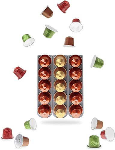 R&R SHOP - Porta Capsule per Nespresso, Incollabile su ogni Superficie tipo Muri, Frigorifero e Compatibile con Macchine Caffè Nespresso con Adesivi , 5 Capsule cadauno - Set di 3