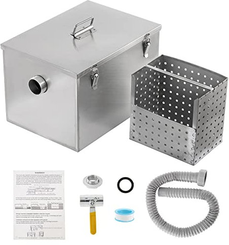 IRONWALLS 8LBS Commercial Grease Trap, Side Inlet Stainless Steel Wastewater Grease Interceptor Oil-Water Separator with Removable Mesh Filter for Restaurant Coffee Shop Home Kitchen