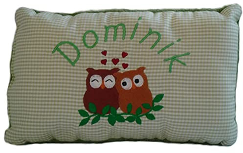 Momelie Grünes Schmusekissen * Kuschelkissen * Eule * mit Namen Bestickt * 17 x 29 cm * SK-gn_0007