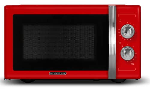 SCHNEIDER - SMW23VMR - Micro ondes gril Vintage - 23 litres - 6 niveaux de puissance - Plateau tournant (27cm) - Rouge