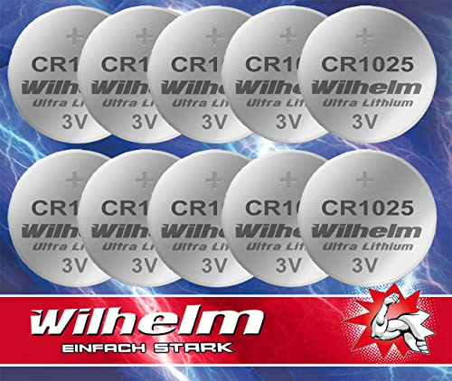 Wilhelm CR1025 Lithium Knopfzellen 3V 32 mAh, ø10 x 2,5 mm – 10 Stück
