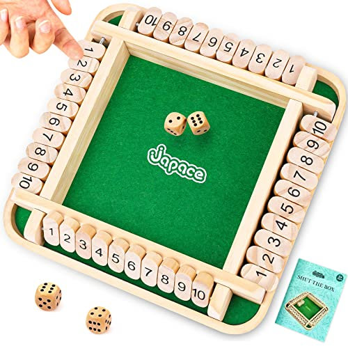 Shut The Box Würfelspiel aus Holz, Shut The Box Spiel 4 Spieler Brettspiel Mathematik Lernspielzeug für Kinder Brettspiel Familie ab 3 4 5 6 + Jahre Reisespiele Erwachsene Traditionelle Kneipenspiele