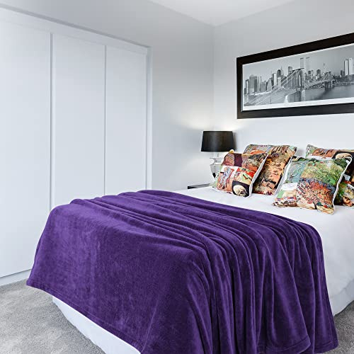 American Soft Linen Bedding Fleece Blanket Queen Size 85x90 inch Oversized Plush Fuzzy Cozy Soft Blanket for Bed, Sofa, Couch, Purple